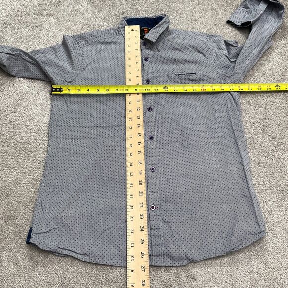 Cougar Slim Fit Button Down Shirt Mens Large Blue Pinstripe Diamond Print Cotton - Picture 7 of 11